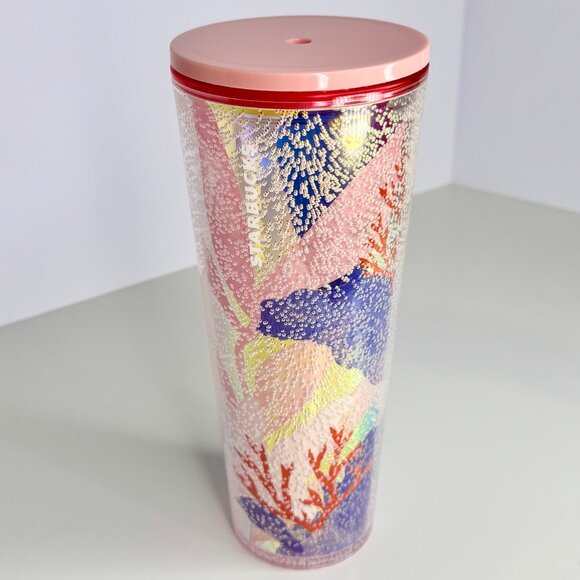Starbucks Coral Reef Bubble Cold Cup 24 Oz Tumbler Pink Gold Summer 2021 - Picture 3 of 3